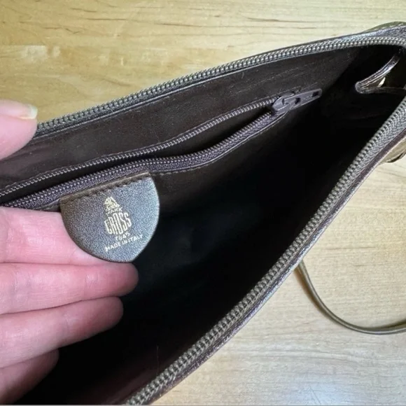 Vintage Mark Cross Brown Pebbled Italian Leather Zipper Rectangle Crossbody Bag - Picture 6 of 9